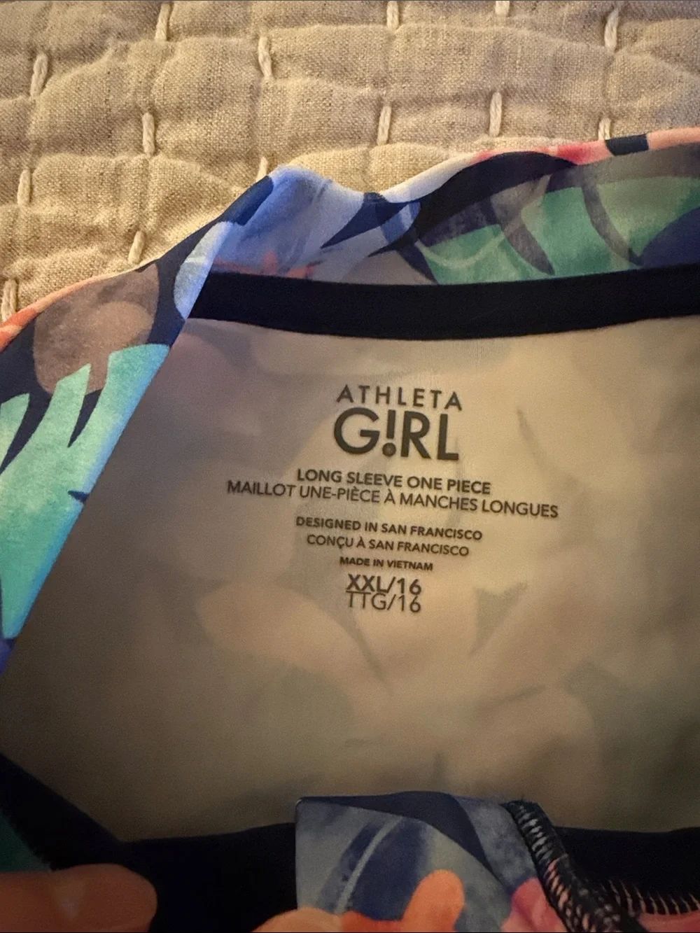 Athleta Girl Floral Navy Long Sleeve One-Piece Swimsuit - Size XXL (16)